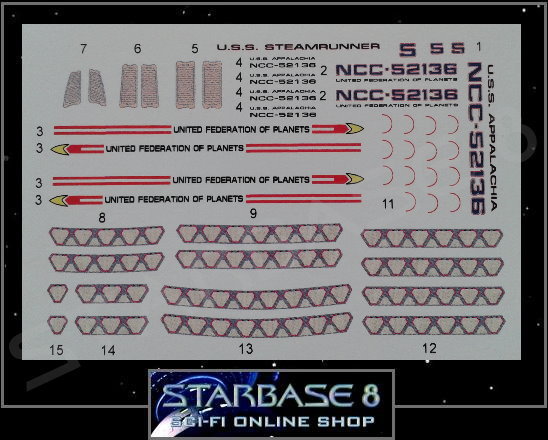 STAR TREK 1:1400 Scale Waterslide Decals for Steamrunner Class Model Kit 